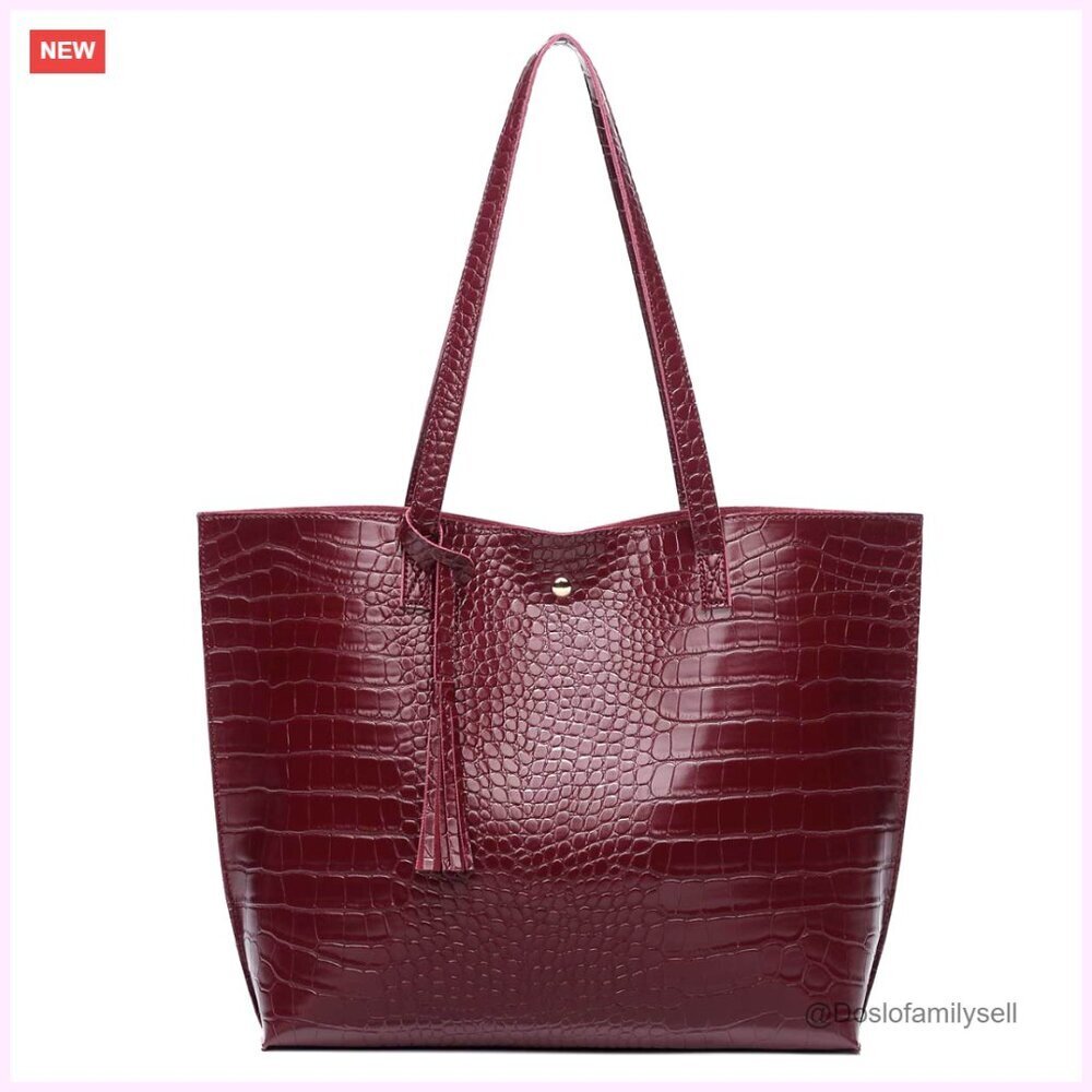 Soft Faux Leather Tote Shoulder Bag with Tassel, Big Capacity